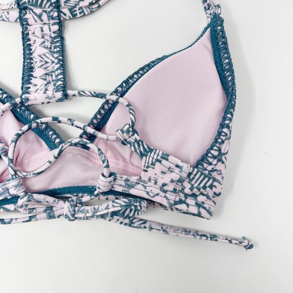 New Xhilaration XSmall Pink Blue Tribal Print Halter Bikini Top S Hipster Bottom - Picture 8 of 13